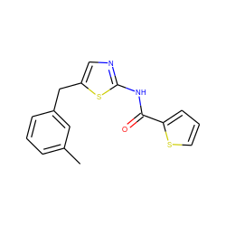 Cc1cccc(Cc2cnc(NC(=O)c3cccs3)s2)c1 ZINC000002669174