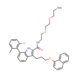 Cc1cccc(Cl)c1-c1cccc2c(CCCOc3cccc4ccccc34)c(C(=O)NCCOCCOCCN)[nH]c12 ZINC000063539322