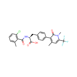 Cc1cccc(Cl)c1C(=O)N[C@@H](Cc1ccc(-c2c(C)cc(C(F)(F)F)n(C)c2=O)cc1)C(=O)O ZINC000095586067