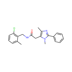 Cc1cccc(Cl)c1CNC(=O)Cc1c(C)nc(-c2ccccc2)n1C ZINC000072111066