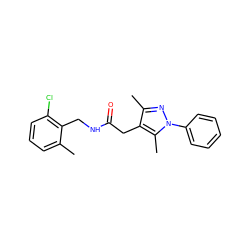 Cc1cccc(Cl)c1CNC(=O)Cc1c(C)nn(-c2ccccc2)c1C ZINC000095565309