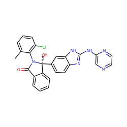 Cc1cccc(Cl)c1N1C(=O)c2ccccc2[C@]1(O)c1ccc2nc(Nc3cnccn3)[nH]c2c1 ZINC001772620914