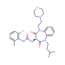 Cc1cccc(Cl)c1NC(=O)N[C@@H]1C(=O)N(CCC(C)C)c2ccccc2N(CCN2CCOCC2)C1=O ZINC000072176803