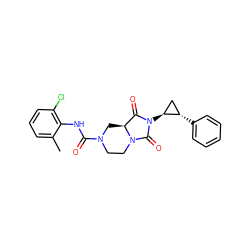 Cc1cccc(Cl)c1NC(=O)N1CCN2C(=O)N([C@H]3C[C@@H]3c3ccccc3)C(=O)[C@@H]2C1 ZINC000072177314