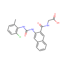 Cc1cccc(Cl)c1NC(=O)Nc1cc2ccccc2cc1C(=O)NCC(=O)O ZINC000040846129