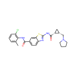 Cc1cccc(Cl)c1NC(=O)c1ccc2nc(NC(=O)[C@@H]3C[C@@H]3CN3CCCC3)sc2c1 ZINC000026283088