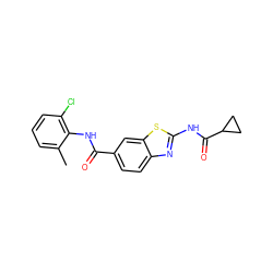 Cc1cccc(Cl)c1NC(=O)c1ccc2nc(NC(=O)C3CC3)sc2c1 ZINC000013533929