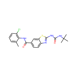 Cc1cccc(Cl)c1NC(=O)c1ccc2nc(NC(=O)NC(C)(C)C)sc2c1 ZINC000003816410