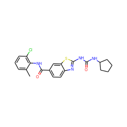 Cc1cccc(Cl)c1NC(=O)c1ccc2nc(NC(=O)NC3CCCC3)sc2c1 ZINC000013534050