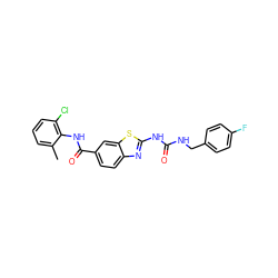 Cc1cccc(Cl)c1NC(=O)c1ccc2nc(NC(=O)NCc3ccc(F)cc3)sc2c1 ZINC000013534077