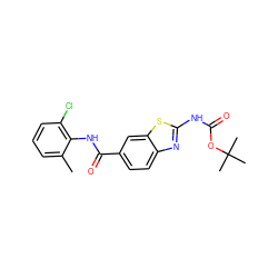 Cc1cccc(Cl)c1NC(=O)c1ccc2nc(NC(=O)OC(C)(C)C)sc2c1 ZINC000013533836