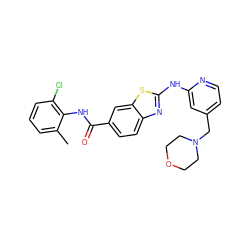 Cc1cccc(Cl)c1NC(=O)c1ccc2nc(Nc3cc(CN4CCOCC4)ccn3)sc2c1 ZINC000013536587