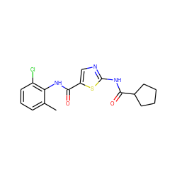 Cc1cccc(Cl)c1NC(=O)c1cnc(NC(=O)C2CCCC2)s1 ZINC000014952130