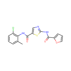 Cc1cccc(Cl)c1NC(=O)c1cnc(NC(=O)c2ccco2)s1 ZINC000013587439