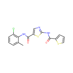 Cc1cccc(Cl)c1NC(=O)c1cnc(NC(=O)c2cccs2)s1 ZINC000014952115