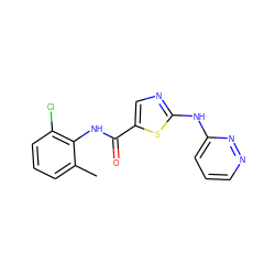 Cc1cccc(Cl)c1NC(=O)c1cnc(Nc2cccnn2)s1 ZINC000014952156