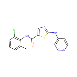 Cc1cccc(Cl)c1NC(=O)c1cnc(Nc2ccncc2)s1 ZINC000014952143