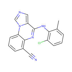 Cc1cccc(Cl)c1Nc1nc2c(C#N)cccc2n2cncc12 ZINC000026574855