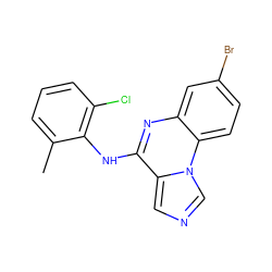 Cc1cccc(Cl)c1Nc1nc2cc(Br)ccc2n2cncc12 ZINC000013860313