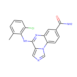 Cc1cccc(Cl)c1Nc1nc2cc(C(N)=O)ccc2n2cncc12 ZINC000013860315