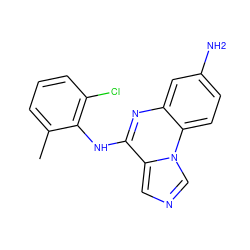 Cc1cccc(Cl)c1Nc1nc2cc(N)ccc2n2cncc12 ZINC000013860314