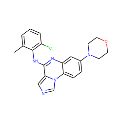 Cc1cccc(Cl)c1Nc1nc2cc(N3CCOCC3)ccc2n2cncc12 ZINC000013860335