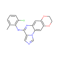 Cc1cccc(Cl)c1Nc1nc2cc3c(cc2n2cncc12)OCCO3 ZINC000013860299