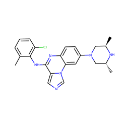 Cc1cccc(Cl)c1Nc1nc2ccc(N3C[C@@H](C)N[C@H](C)C3)cc2n2cncc12 ZINC000013860327