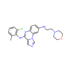 Cc1cccc(Cl)c1Nc1nc2ccc(NCCN3CCOCC3)cc2n2cncc12 ZINC000013860320