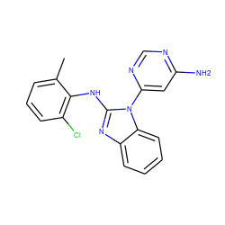 Cc1cccc(Cl)c1Nc1nc2ccccc2n1-c1cc(N)ncn1 ZINC000034789918