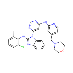 Cc1cccc(Cl)c1Nc1nc2ccccc2n1-c1cc(Nc2cc(CN3CCOCC3)ccn2)ncn1 ZINC000040917498