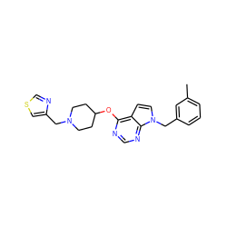 Cc1cccc(Cn2ccc3c(OC4CCN(Cc5cscn5)CC4)ncnc32)c1 ZINC000084602575