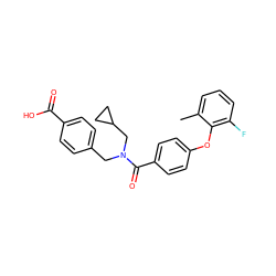 Cc1cccc(F)c1Oc1ccc(C(=O)N(Cc2ccc(C(=O)O)cc2)CC2CC2)cc1 ZINC001772571636