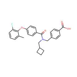 Cc1cccc(F)c1Oc1ccc(C(=O)N(Cc2ccc(C(=O)O)cc2)CC2CCC2)cc1 ZINC001772630501