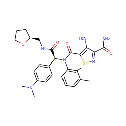 Cc1cccc(N(C(=O)c2snc(C(N)=O)c2N)[C@H](C(=O)NC[C@@H]2CCCO2)c2ccc(N(C)C)cc2)c1C ZINC000006442794