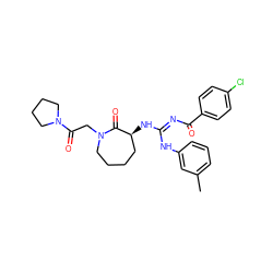 Cc1cccc(N/C(=N\C(=O)c2ccc(Cl)cc2)N[C@H]2CCCCN(CC(=O)N3CCCC3)C2=O)c1 ZINC000101201547