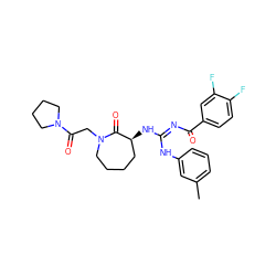 Cc1cccc(N/C(=N\C(=O)c2ccc(F)c(F)c2)N[C@H]2CCCCN(CC(=O)N3CCCC3)C2=O)c1 ZINC000101201720