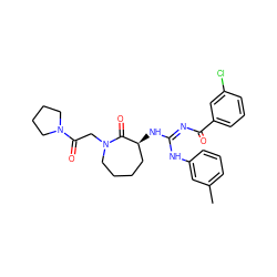 Cc1cccc(N/C(=N\C(=O)c2cccc(Cl)c2)N[C@H]2CCCCN(CC(=O)N3CCCC3)C2=O)c1 ZINC000101201545