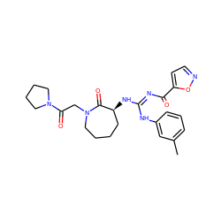 Cc1cccc(N/C(=N\C(=O)c2ccno2)N[C@H]2CCCCN(CC(=O)N3CCCC3)C2=O)c1 ZINC000040893518