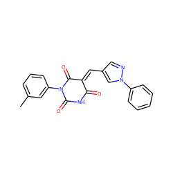 Cc1cccc(N2C(=O)NC(=O)/C(=C\c3cnn(-c4ccccc4)c3)C2=O)c1 ZINC000001180665