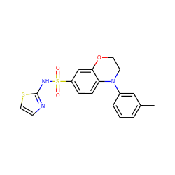 Cc1cccc(N2CCOc3cc(S(=O)(=O)Nc4nccs4)ccc32)c1 ZINC000205731103