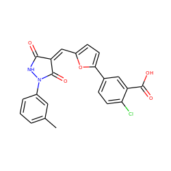 Cc1cccc(N2NC(=O)/C(=C/c3ccc(-c4ccc(Cl)c(C(=O)O)c4)o3)C2=O)c1 ZINC000008439124