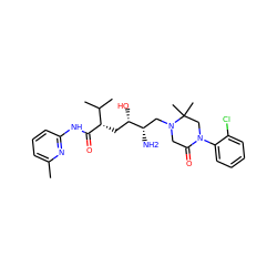 Cc1cccc(NC(=O)[C@@H](C[C@H](O)[C@@H](N)CN2CC(=O)N(c3ccccc3Cl)CC2(C)C)C(C)C)n1 ZINC000096270487