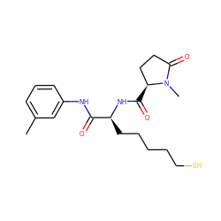 Cc1cccc(NC(=O)[C@H](CCCCCS)NC(=O)[C@H]2CCC(=O)N2C)c1 ZINC000299823502