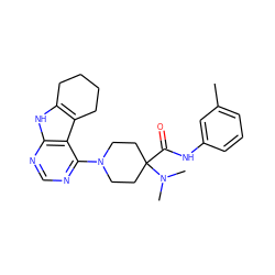 Cc1cccc(NC(=O)C2(N(C)C)CCN(c3ncnc4[nH]c5c(c34)CCCC5)CC2)c1 ZINC000653847680