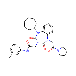 Cc1cccc(NC(=O)CN2C(=O)N(CC(=O)N3CCCC3)c3ccccc3N(C3CCCCCC3)C2=O)c1 ZINC000029061792