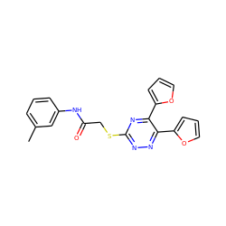 Cc1cccc(NC(=O)CSc2nnc(-c3ccco3)c(-c3ccco3)n2)c1 ZINC000001221502