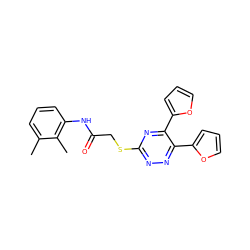 Cc1cccc(NC(=O)CSc2nnc(-c3ccco3)c(-c3ccco3)n2)c1C ZINC000004555097