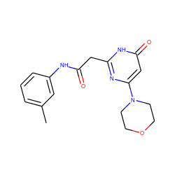 Cc1cccc(NC(=O)Cc2nc(N3CCOCC3)cc(=O)[nH]2)c1 ZINC000095578329