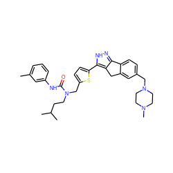 Cc1cccc(NC(=O)N(CCC(C)C)Cc2ccc(-c3[nH]nc4c3Cc3cc(CN5CCN(C)CC5)ccc3-4)s2)c1 ZINC000036338859